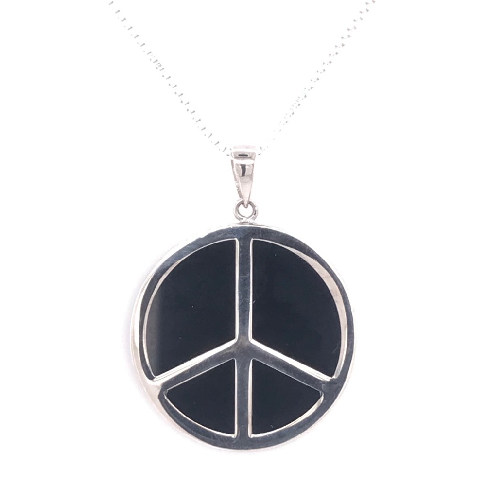 Round Black And White Peace Sign Pendant